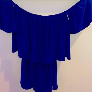 Blue Off the Shoulder Rompers Girls